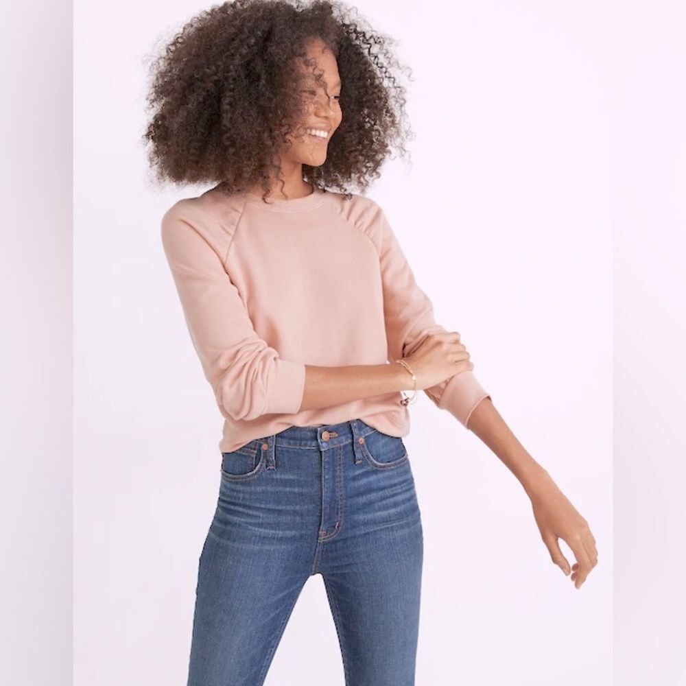 Madewell Gathered Puff-Sleeve Sweatshirt in Muted Shell size XL